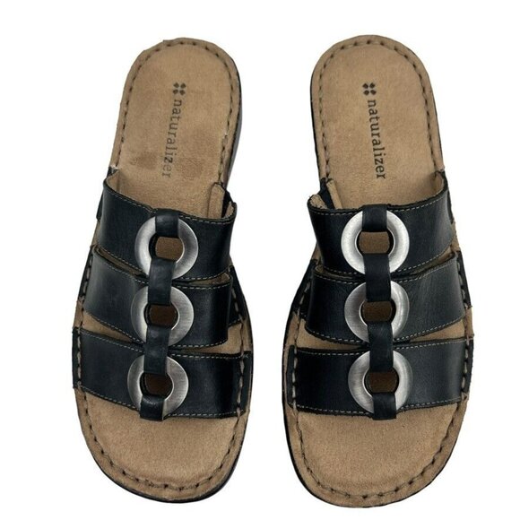 Naturalizer Womens Black Carney Leather Top Slip On Open Toe Sandals Size 6M - Picture 11 of 12
